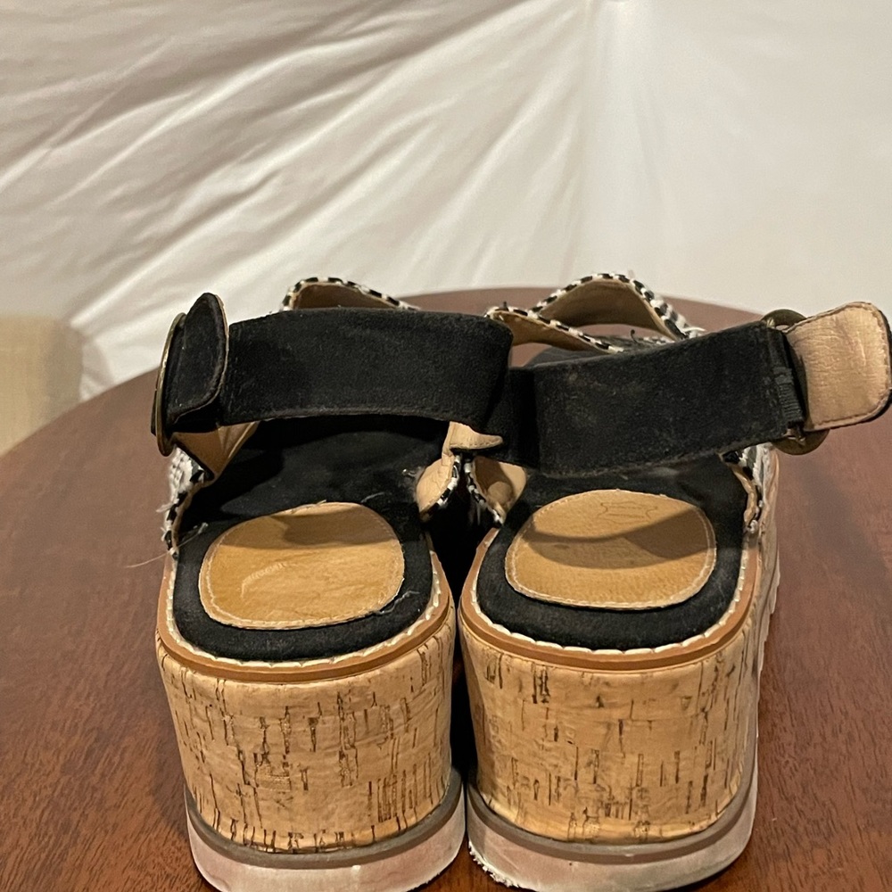 TOMS Black Clarissa Cork Wedge Strappy Wrap Sandals Shoe Black. - Picture 3 of 5
